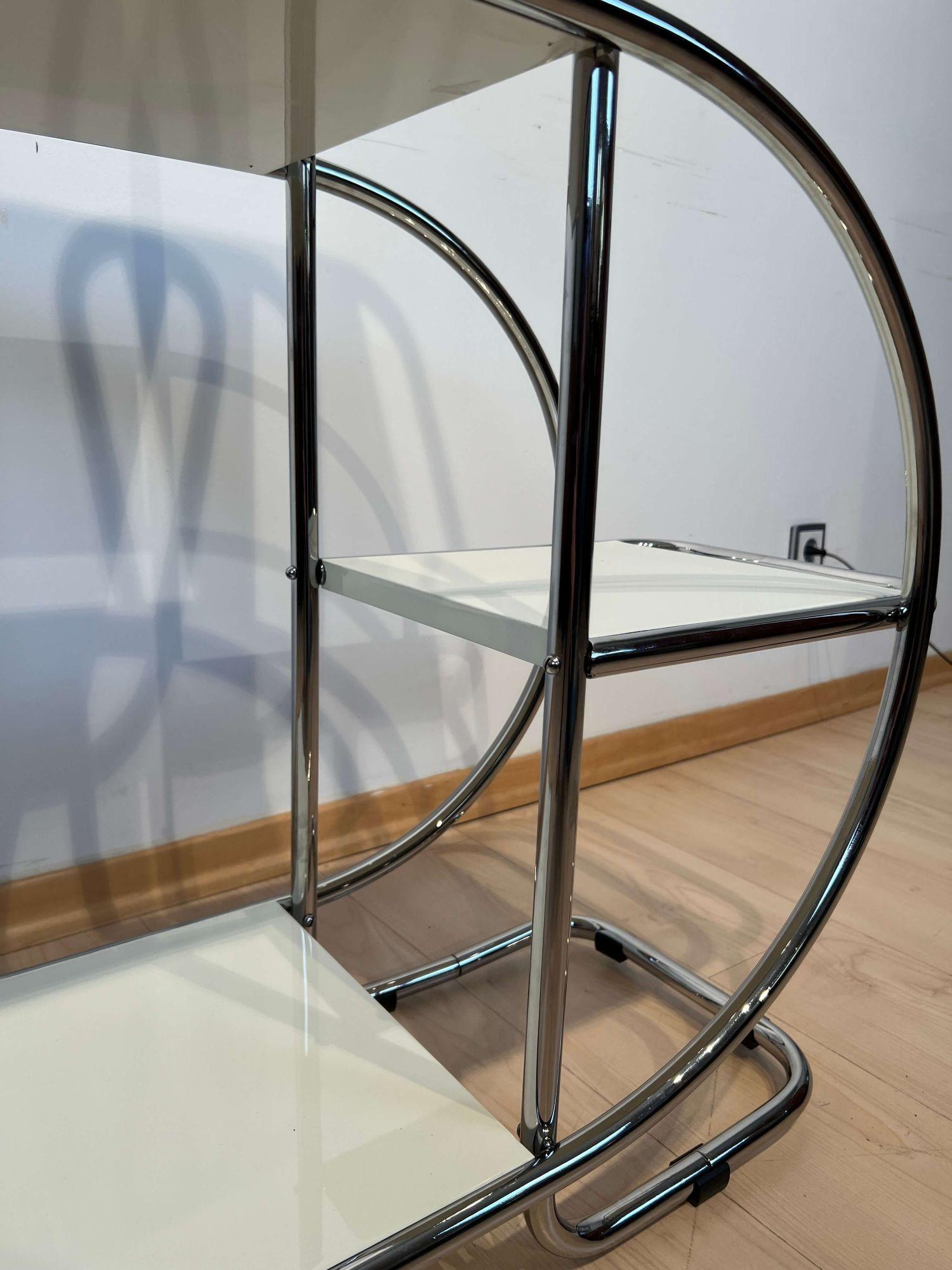 Bauhaus Steeltube Etagere, Creme-White Lacquer, Nickel Plate, Germany, 1930s For Sale 11