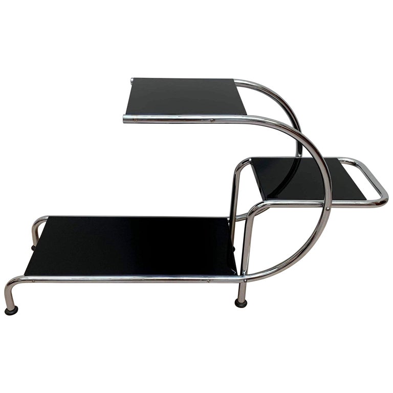 Bauhaus Steeltube Étagère, Nickel and Black Lacquer, Germany/Czechia, 1930s  For Sale at 1stDibs