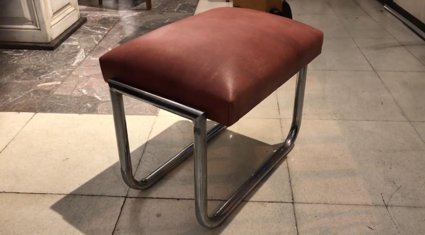 Mid-20th Century Bauhaus Stool, Material, Chrome and Leather, Country German, 1940 For Sale