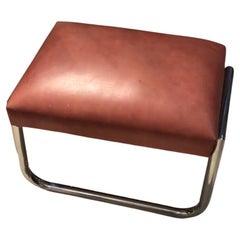 Vintage Bauhaus Stool, Material, Chrome and Leather, Country German, 1940