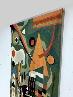 Tessile ricamato astratto da parete in stile Bauhaus, circa anni '80