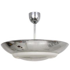 Bauhaus Style Aluminum and Opal Glass Pendant Lamp, 1930s