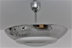 Bauhaus Style Aluminum and Opal Glass Pendant Lamp, 1930s