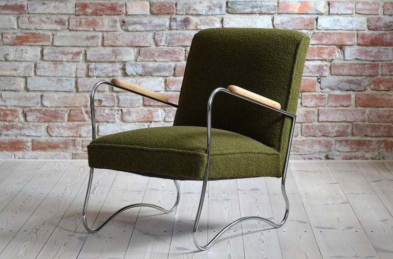 Sessel im Bauhaus-Stil, 1950er Jahre, polnisches Design,  Kvadrat-Polsterung, 2er-Set im Angebot bei 1stDibs