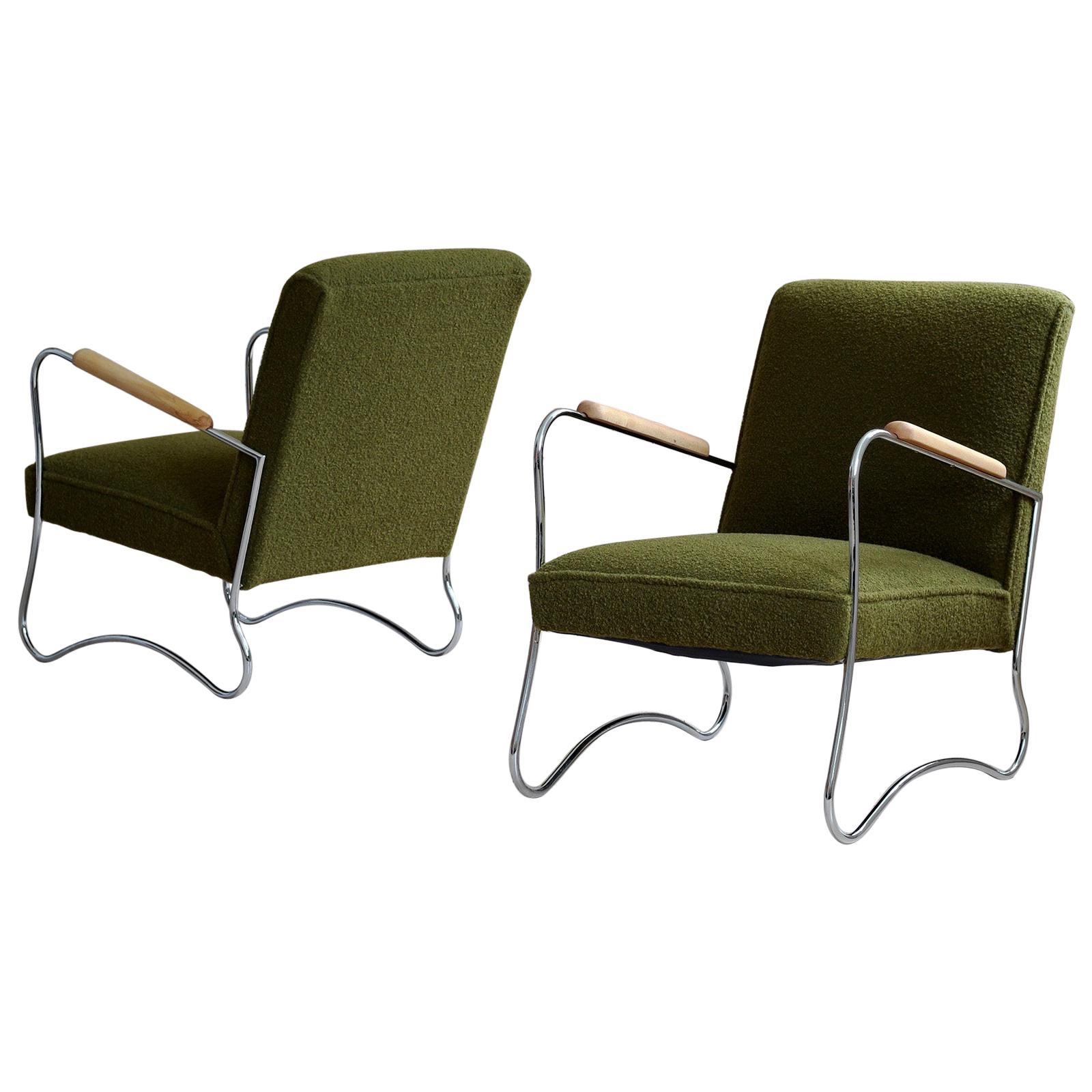 Bauhaus Style Armchairs, 1950s, Polish Design, Kvadrat Reupholstery, Set of 2
