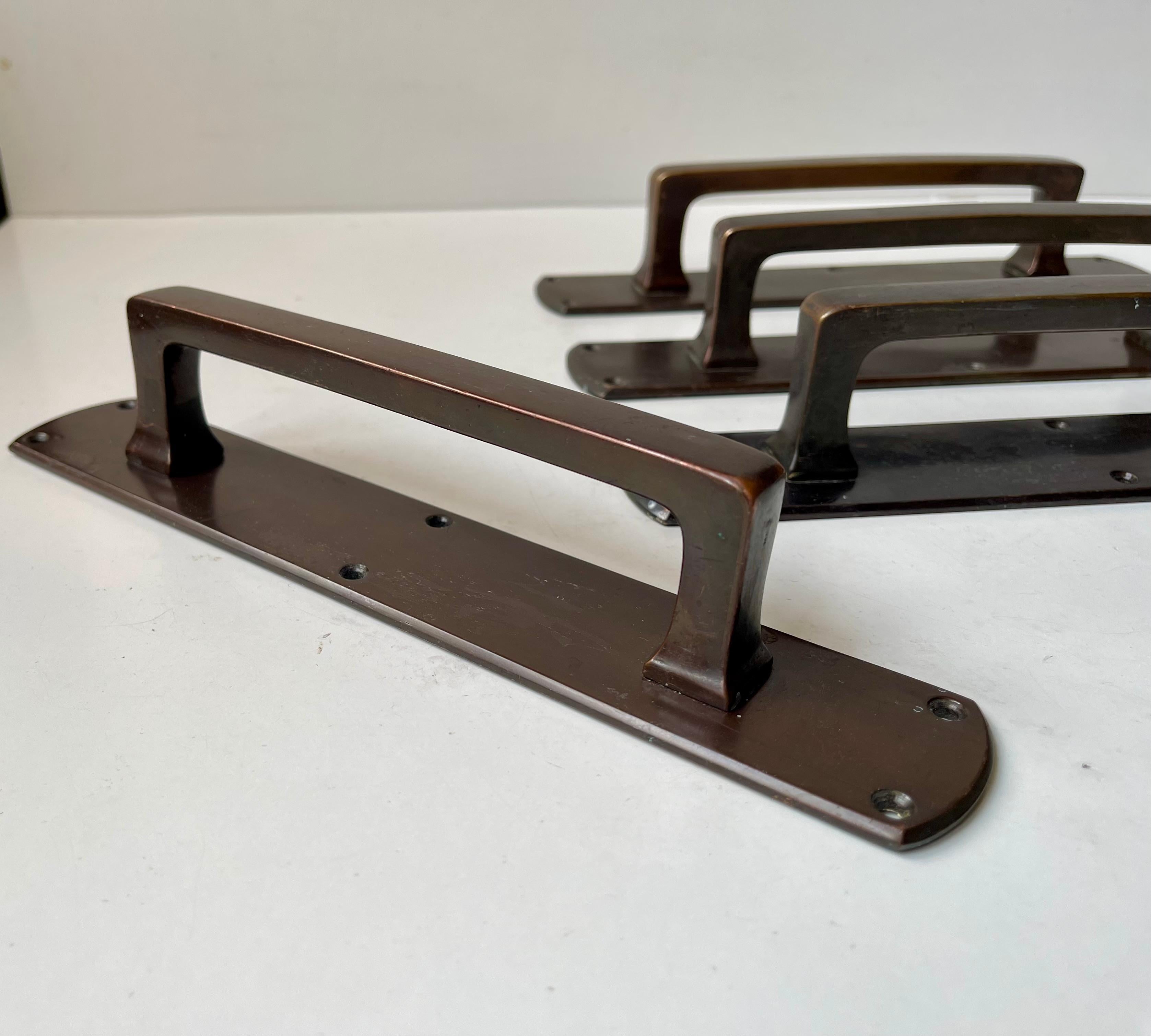 Danish Bauhaus Style Bank Door or Gate Handles in Bronze, 1930s, Set of 4 For Sale
