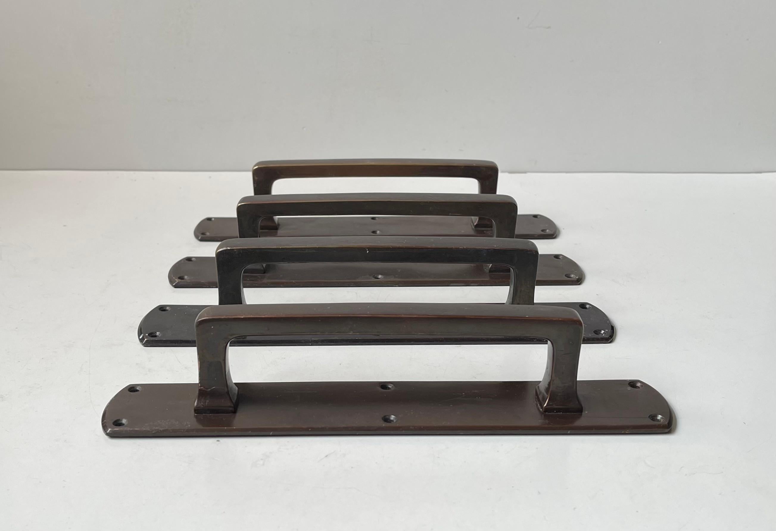 Mid-20th Century Bauhaus Style Bank Door or Gate Handles in Bronze, 1930s, Set of 4 For Sale