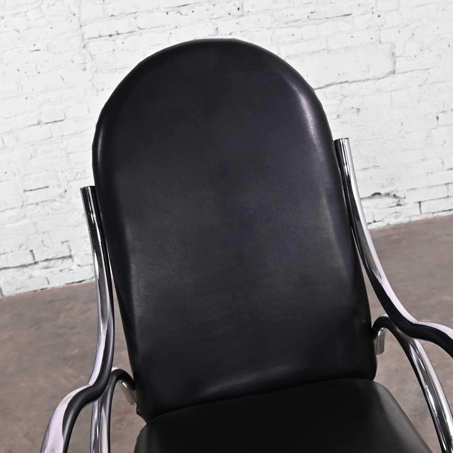 Bauhaus Style Black Vinyl & Chrome Bentwood Style Rocking Chair After Thonet For Sale 1