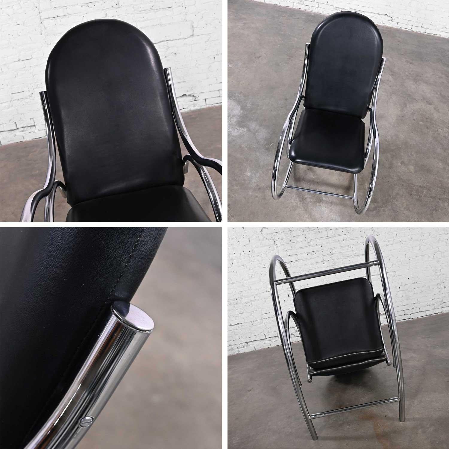 Bauhaus Style Black Vinyl & Chrome Bentwood Style Rocking Chair After Thonet For Sale 3