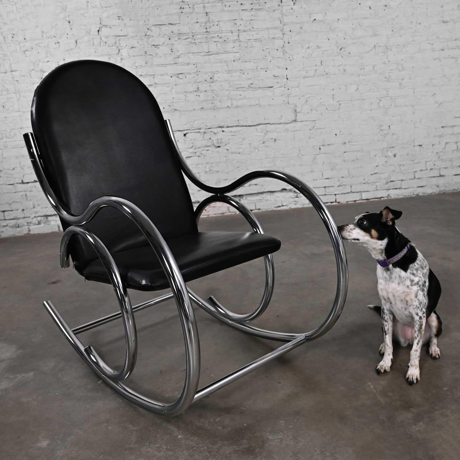 Bauhaus Style Black Vinyl & Chrome Bentwood Style Rocking Chair After Thonet 5