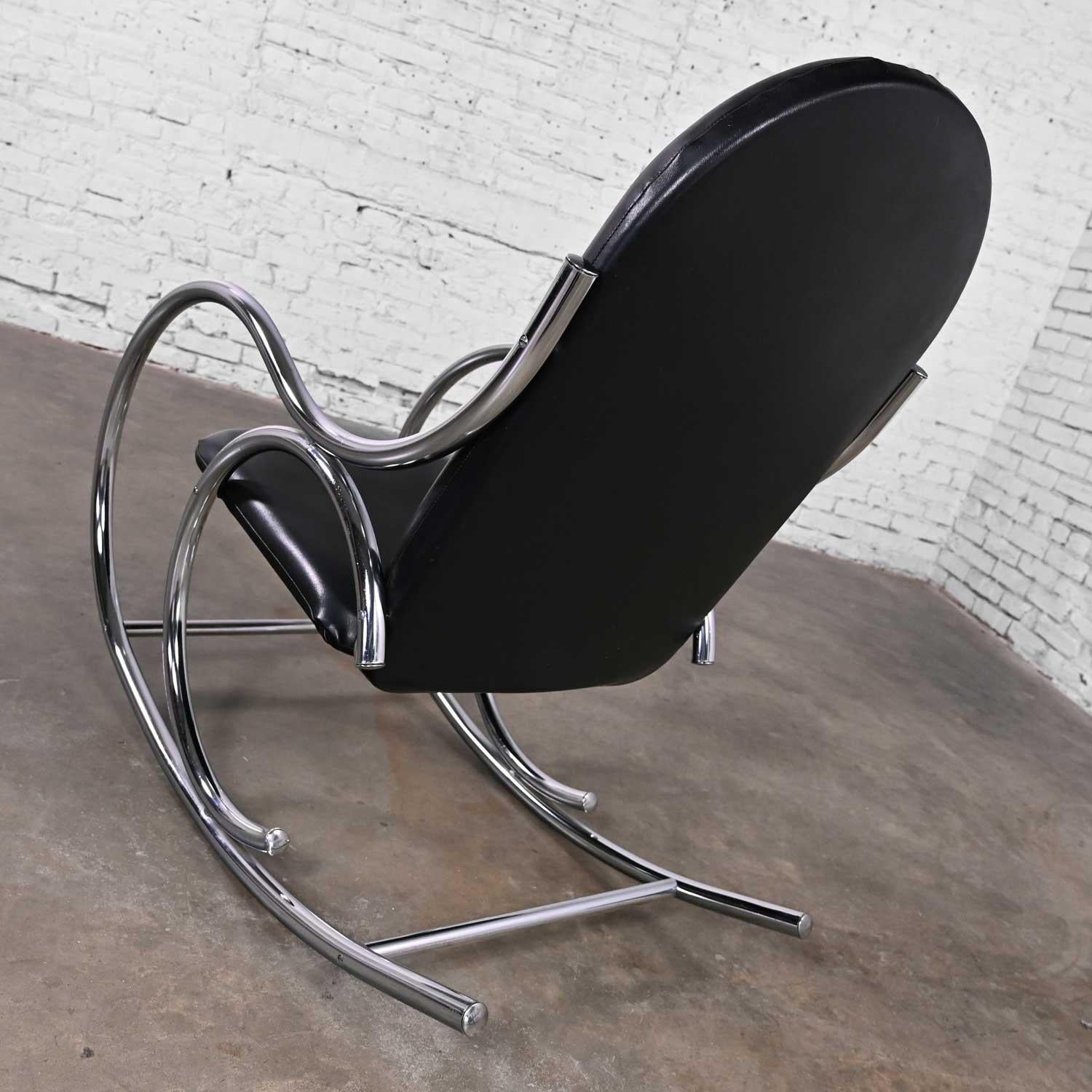Bauhaus Style Black Vinyl & Chrome Bentwood Style Rocking Chair After Thonet In Good Condition For Sale In Topeka, KS