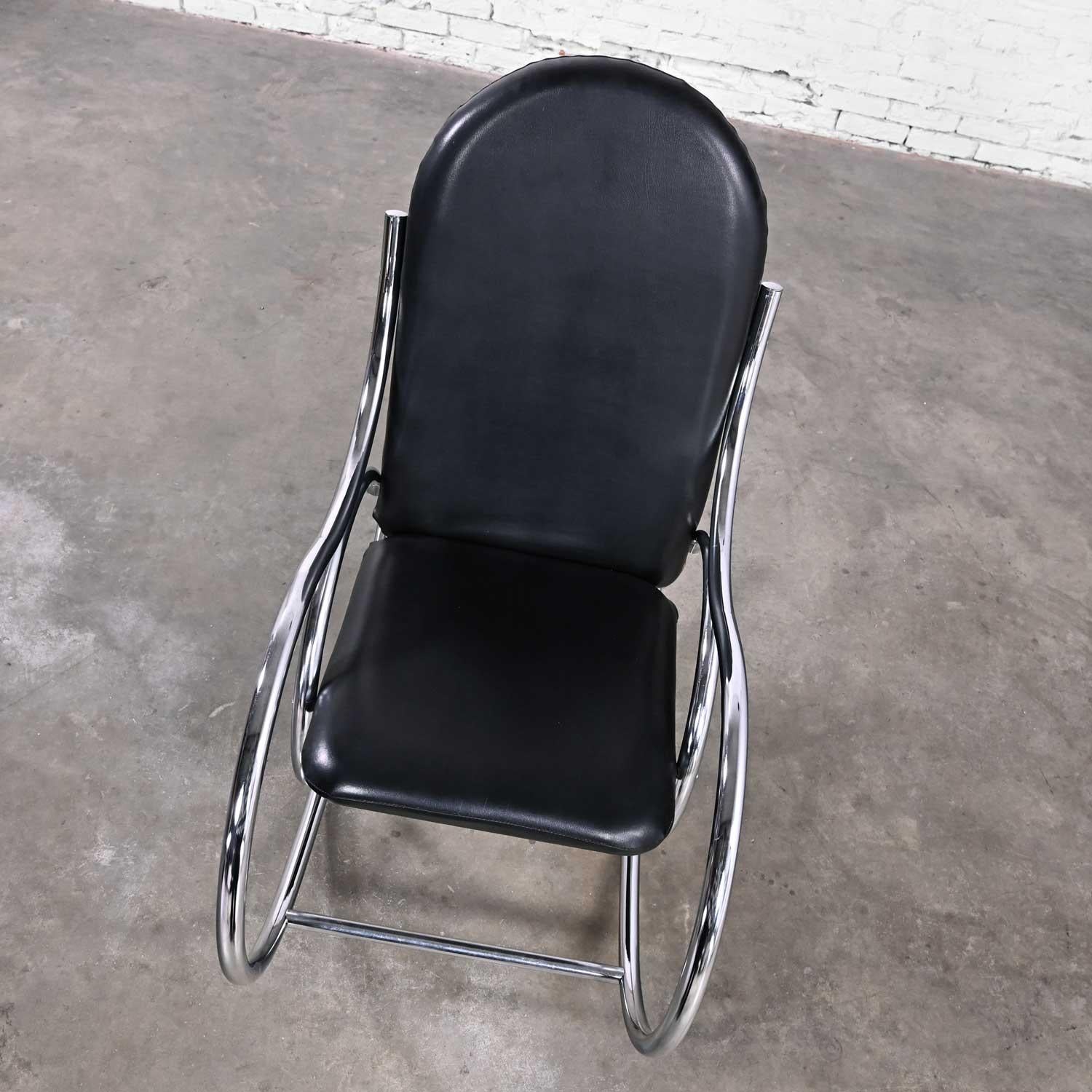 Bauhaus Style Black Vinyl & Chrome Bentwood Style Rocking Chair After Thonet In Good Condition For Sale In Topeka, KS