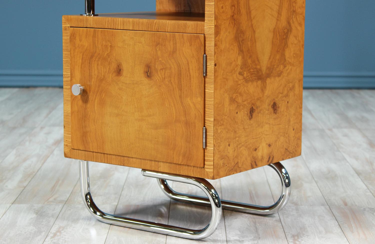 Mid-20th Century Bauhaus Style Chrome and Burl Wood Nightstands
