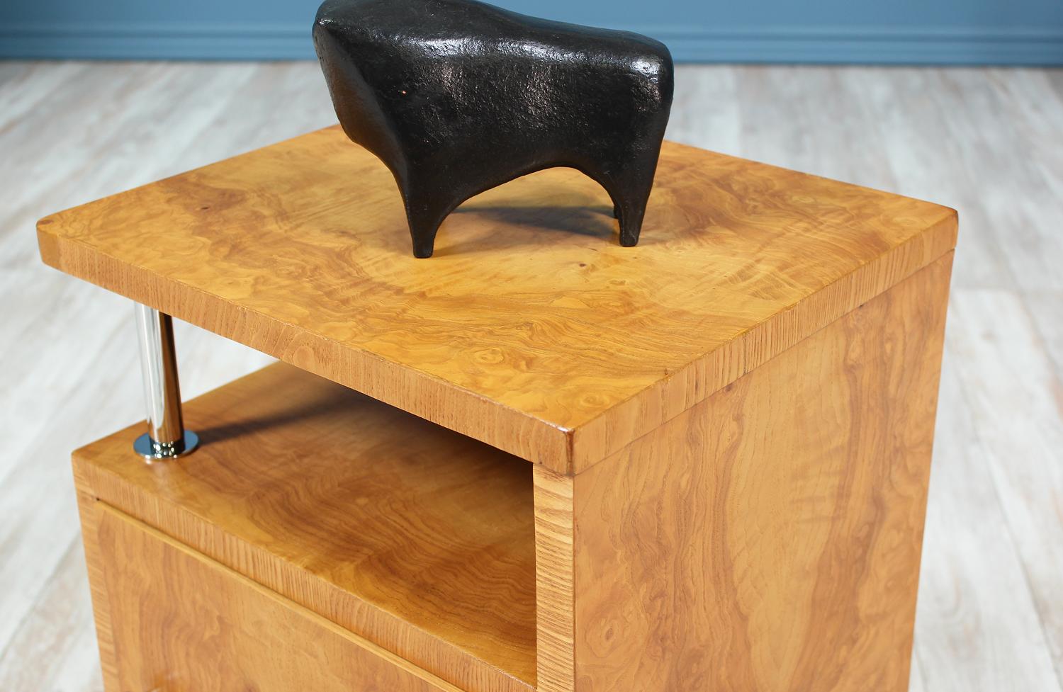 Bauhaus Style Chrome and Burl Wood Nightstands 2