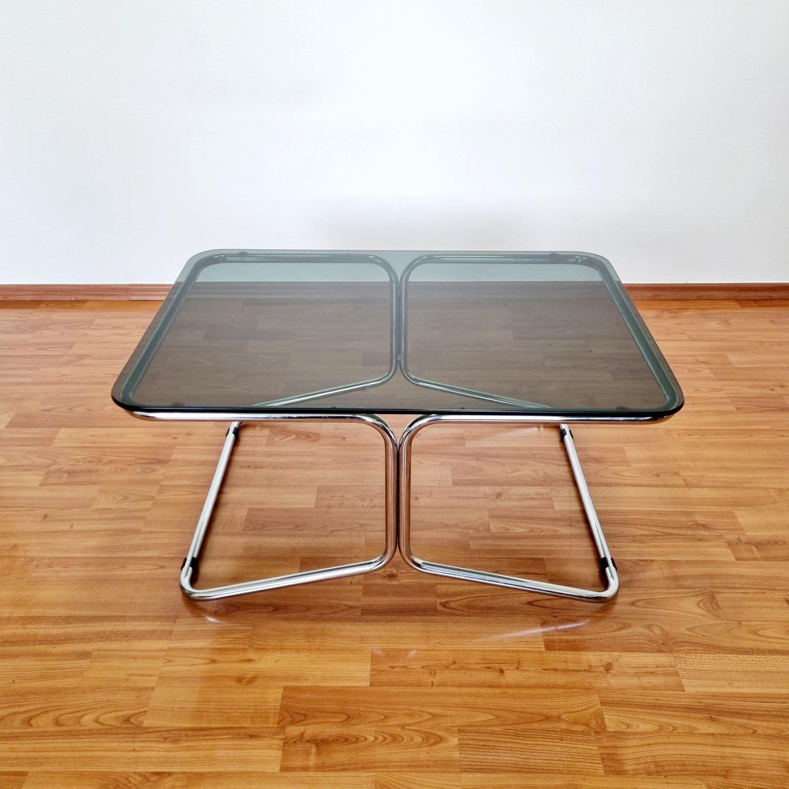 Bauhaus Style Chrome and Smoked Glass Coffee Table, Italy 70s For Sale 1