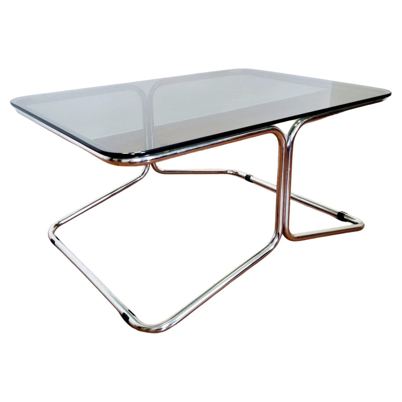 Bauhaus Style Chrome and Smoked Glass Coffee Table, Italy 70s For Sale