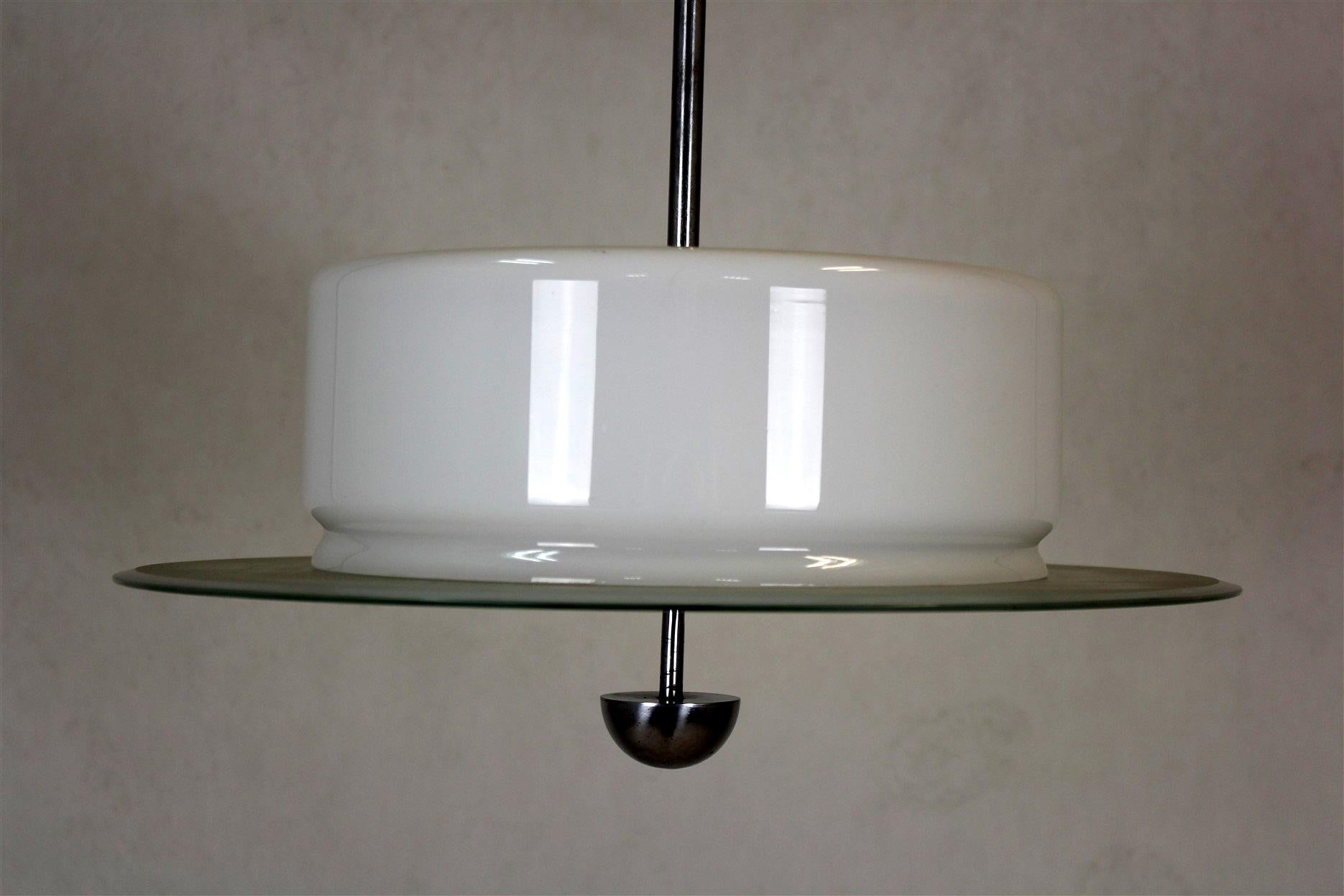 Hängeleuchte aus Chrom und Glas im Bauhaus-Stil, 1940er Jahre 2