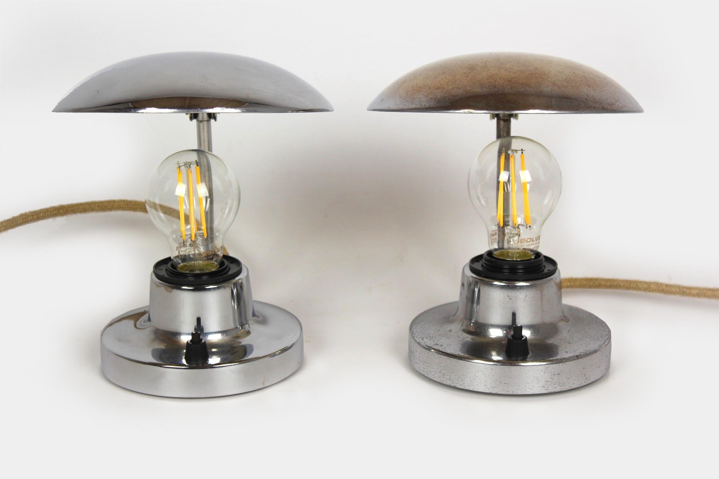 Set von 2 verchromten Tischlampen im Bauhaus-Stil aus Napako, 1940er Jahre im Angebot 6