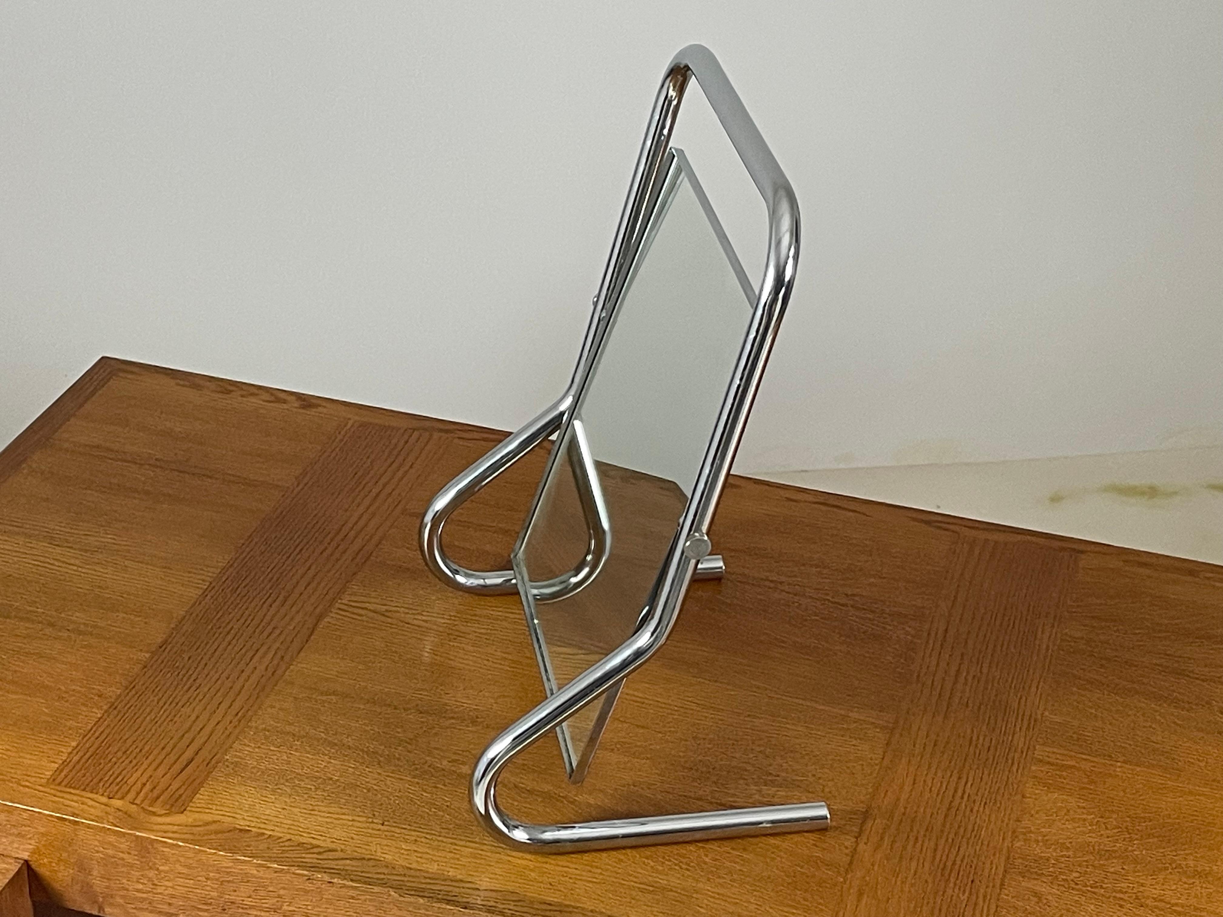 20th Century Bauhaus style chrome table mirror, 1970s For Sale