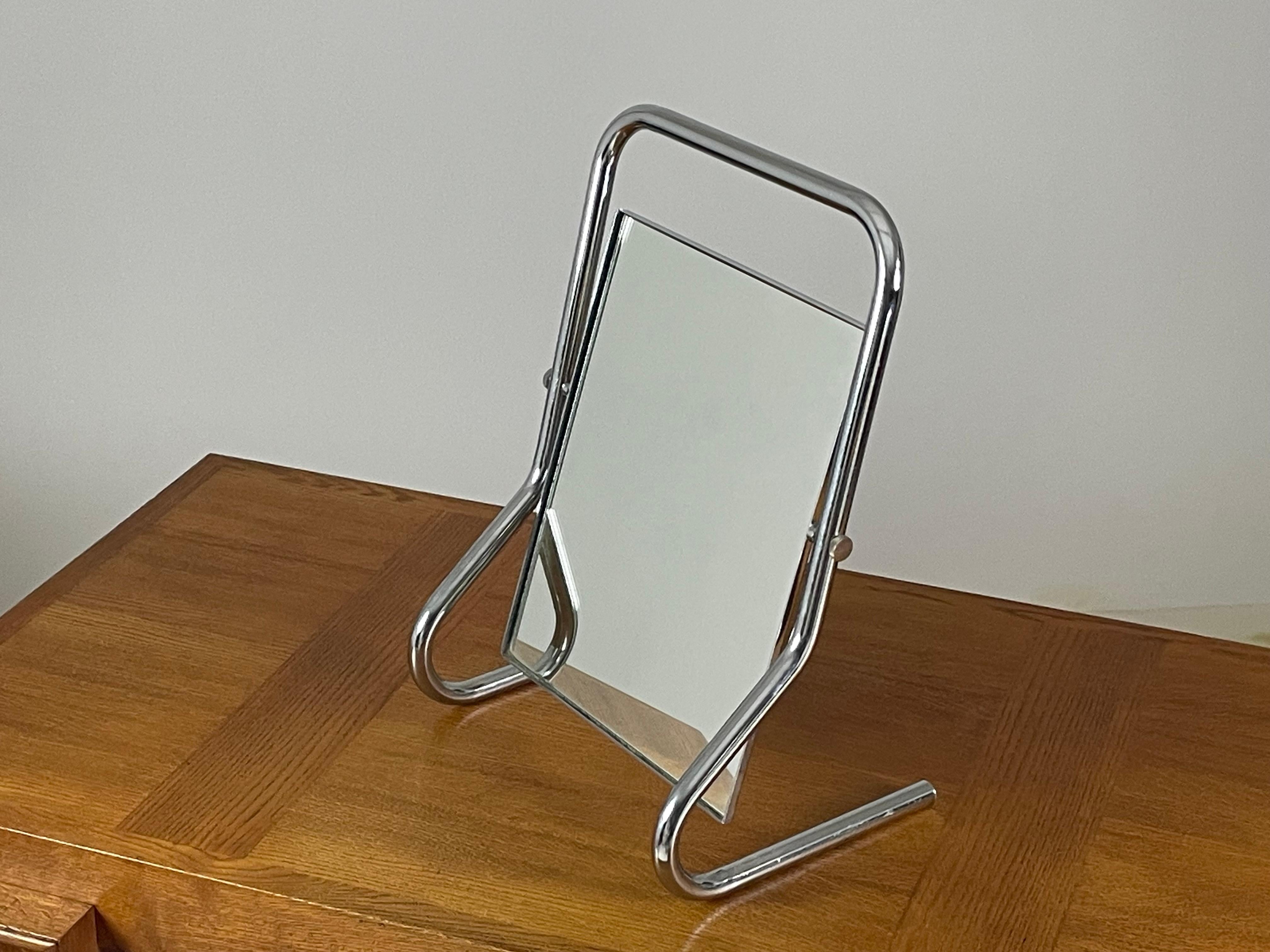 Bauhaus style chrome table mirror, 1970s For Sale 1