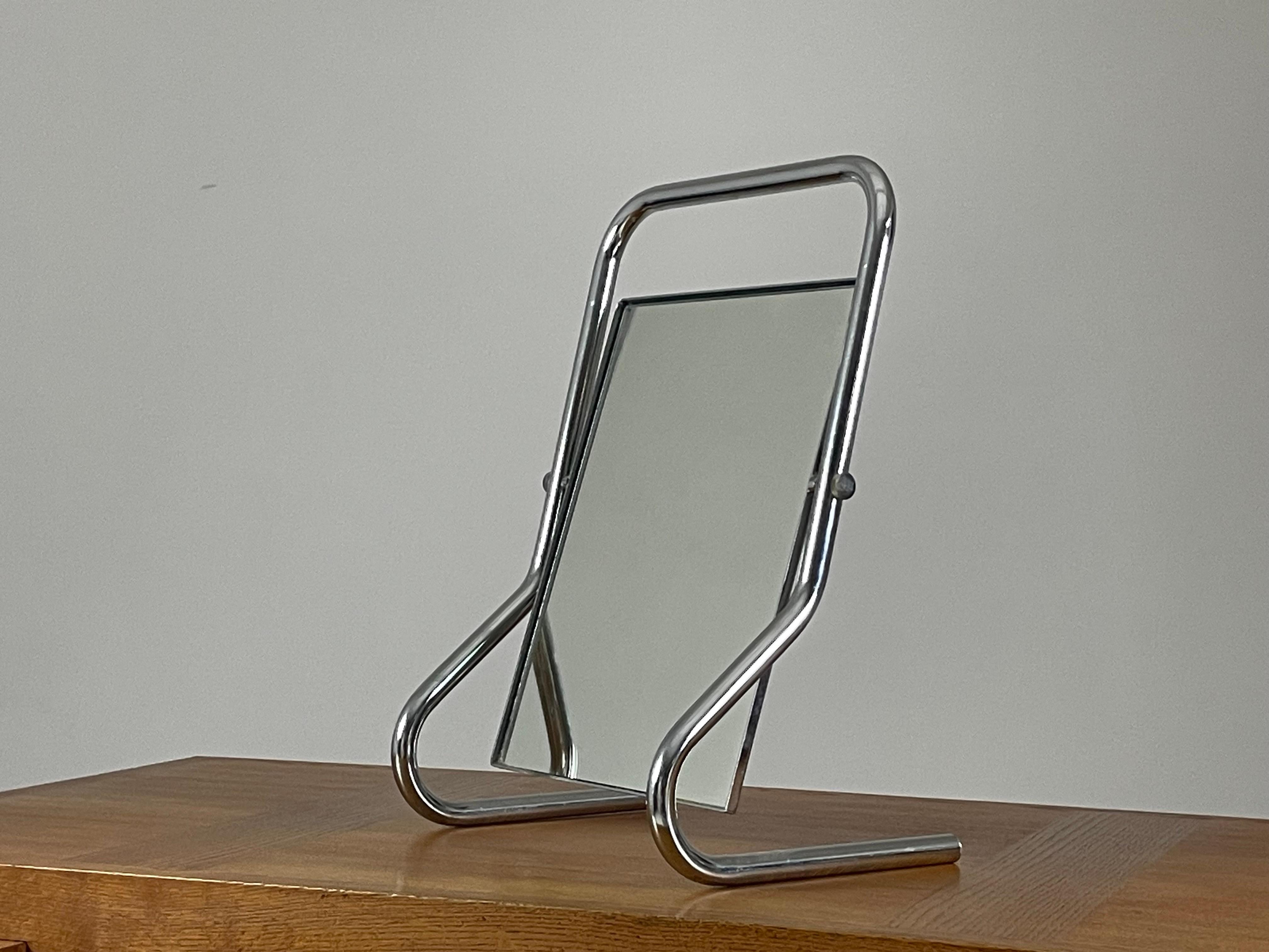 Bauhaus style chrome table mirror, 1970s For Sale 2
