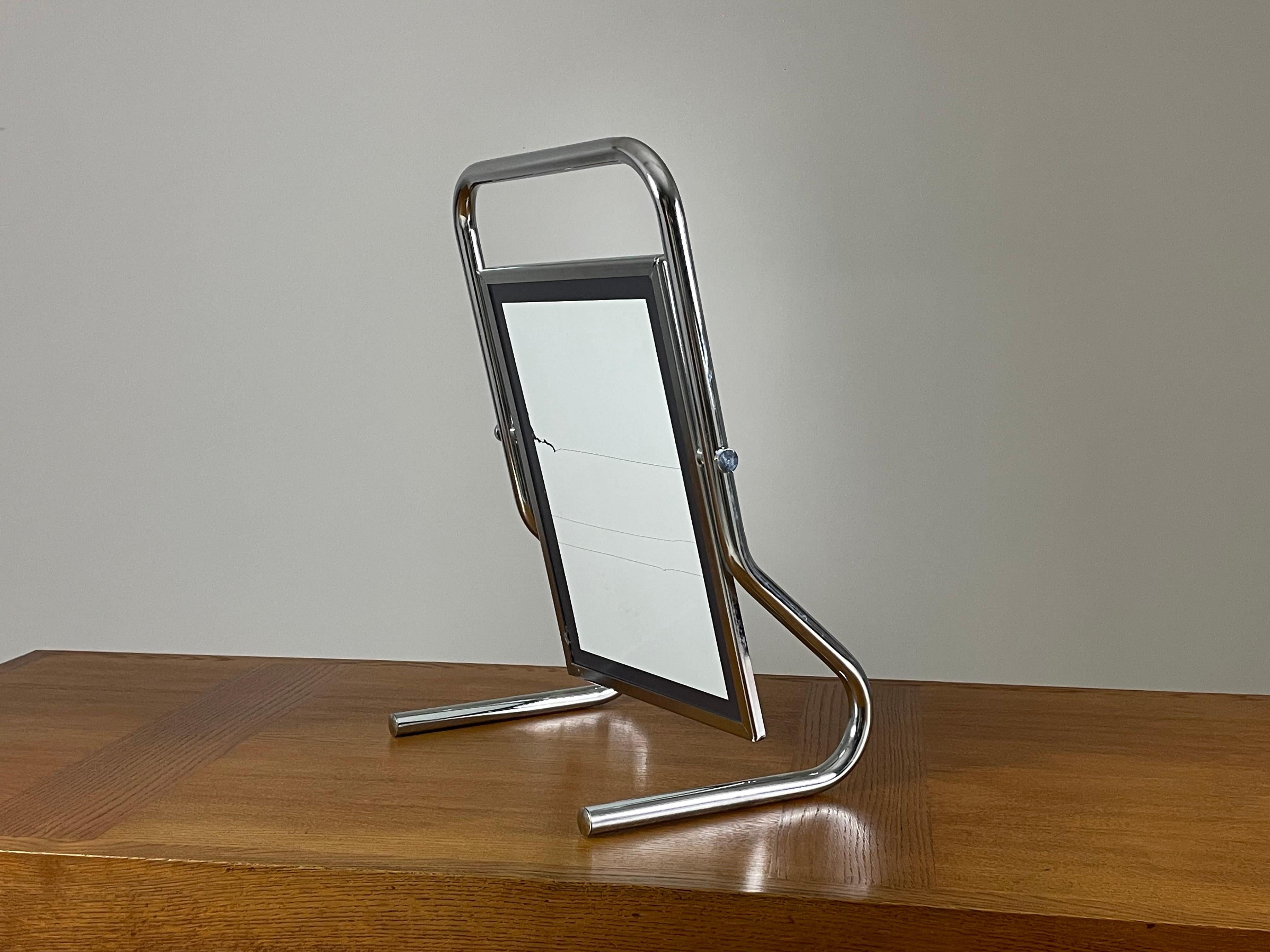Bauhaus style chrome table mirror, 1970s For Sale 3