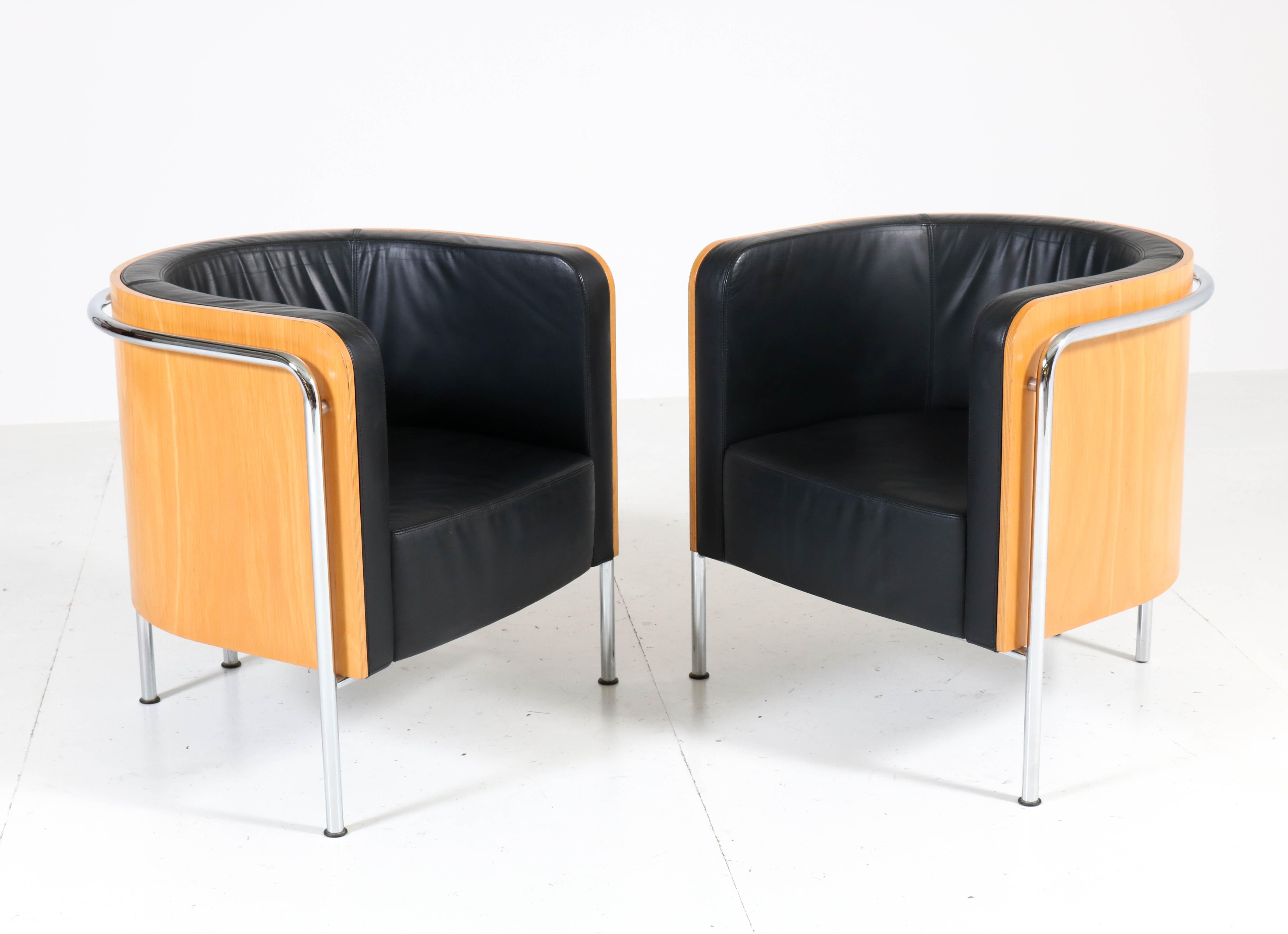 Leather Bauhaus Style Club Tub Armchairs by Thonet, Germany, 2000