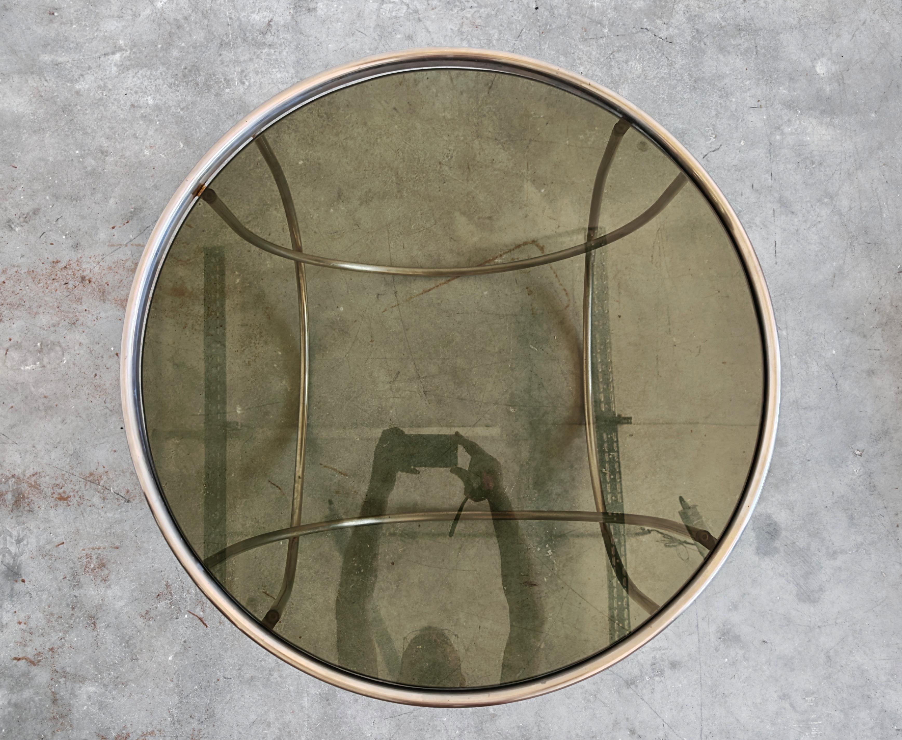 Tavolino da caffè in stile Bauhaus con base in acciaio e piano in vetro colorato, Germania anni '70 in vendita 4