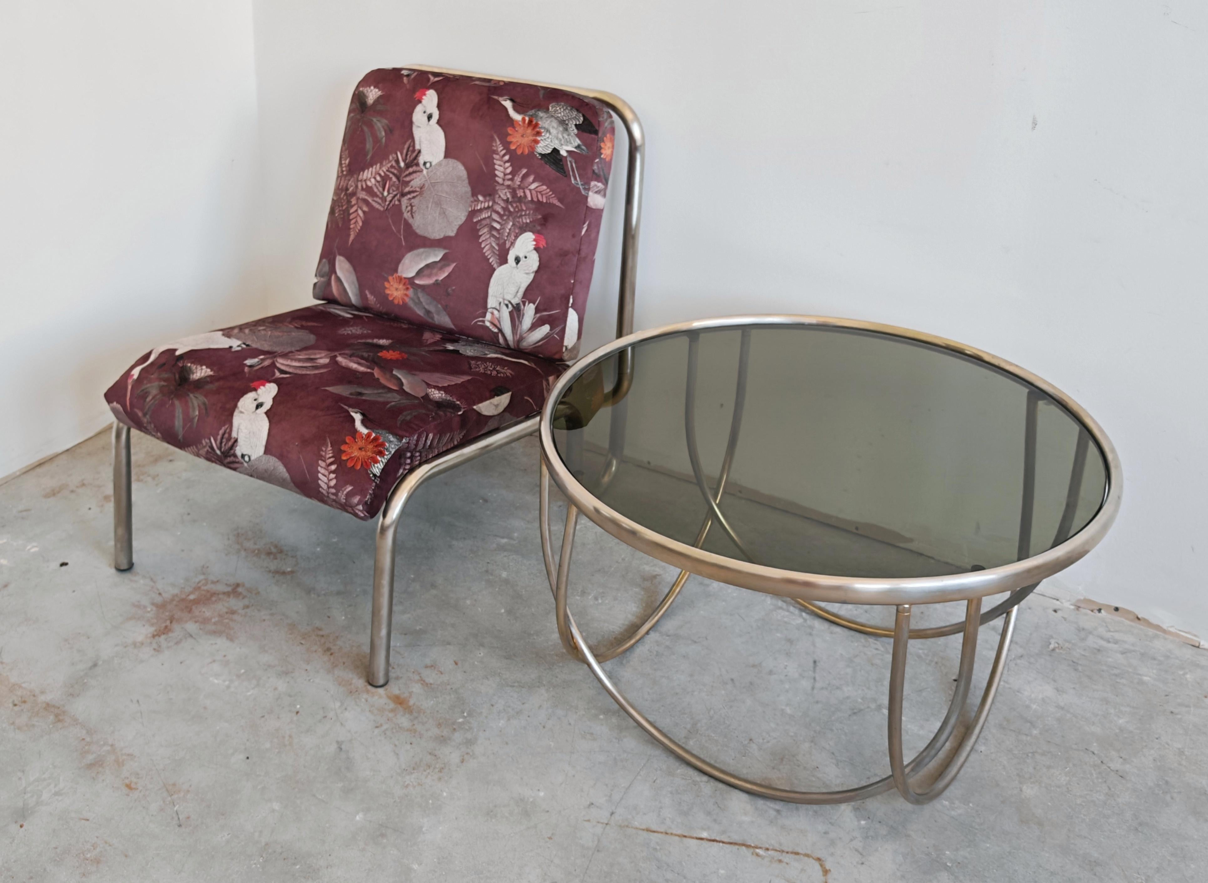 Tavolino da caffè in stile Bauhaus con base in acciaio e piano in vetro colorato, Germania anni '70 in vendita 5