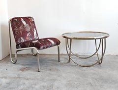Bauhaus-Style Coffee Table with steel base and tinted glass top, Germany 1970s