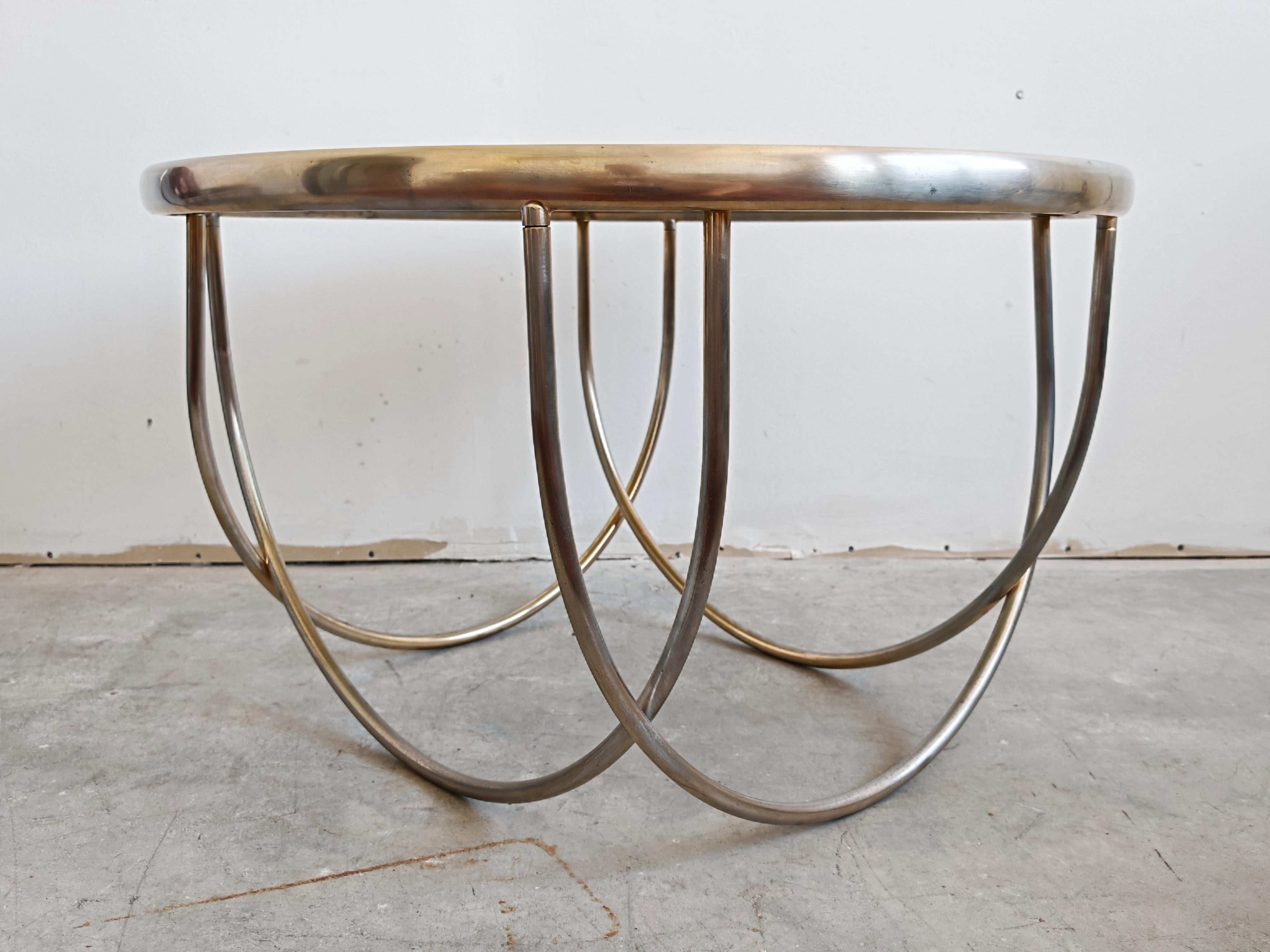 Tavolino da caffè in stile Bauhaus con base in acciaio e piano in vetro colorato, Germania anni '70 In condizioni buone in vendita a Beograd, RS