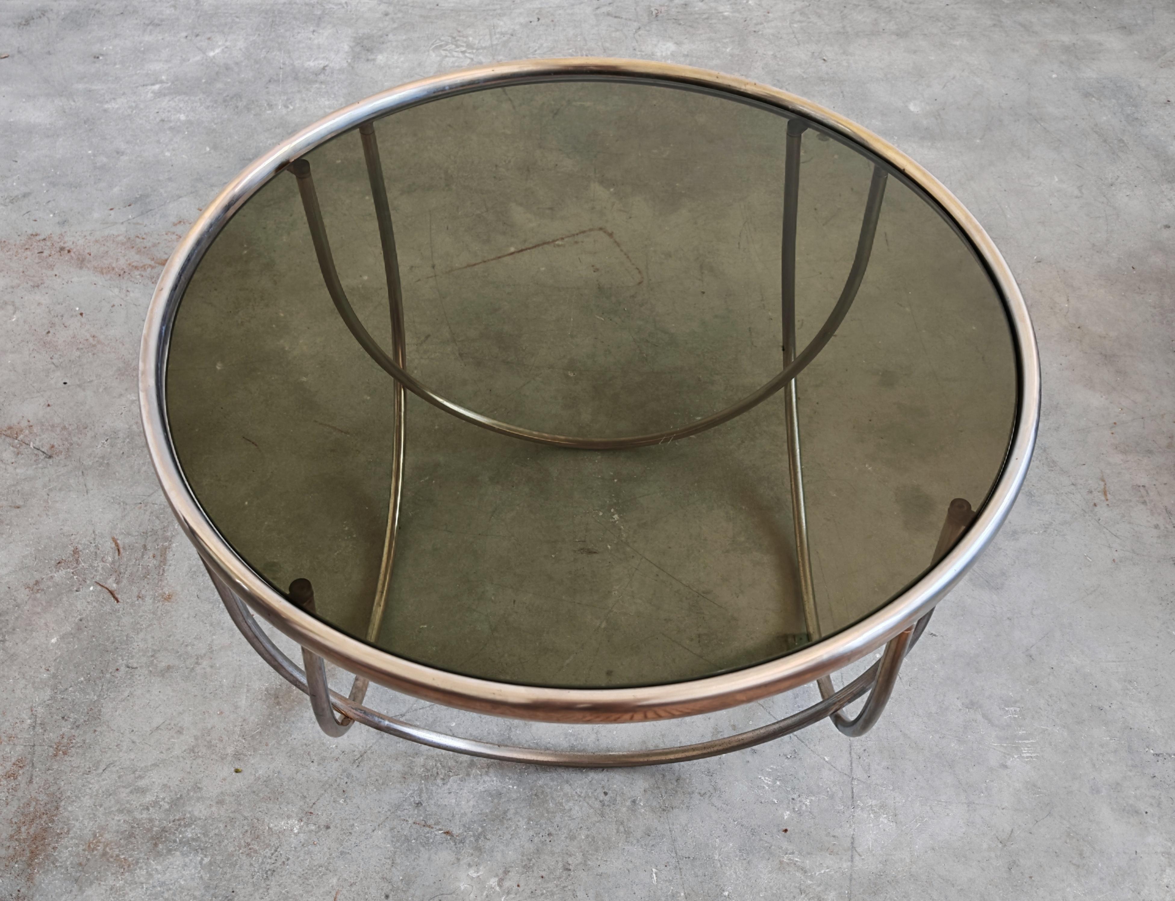 Tavolino da caffè in stile Bauhaus con base in acciaio e piano in vetro colorato, Germania anni '70 in vendita 2