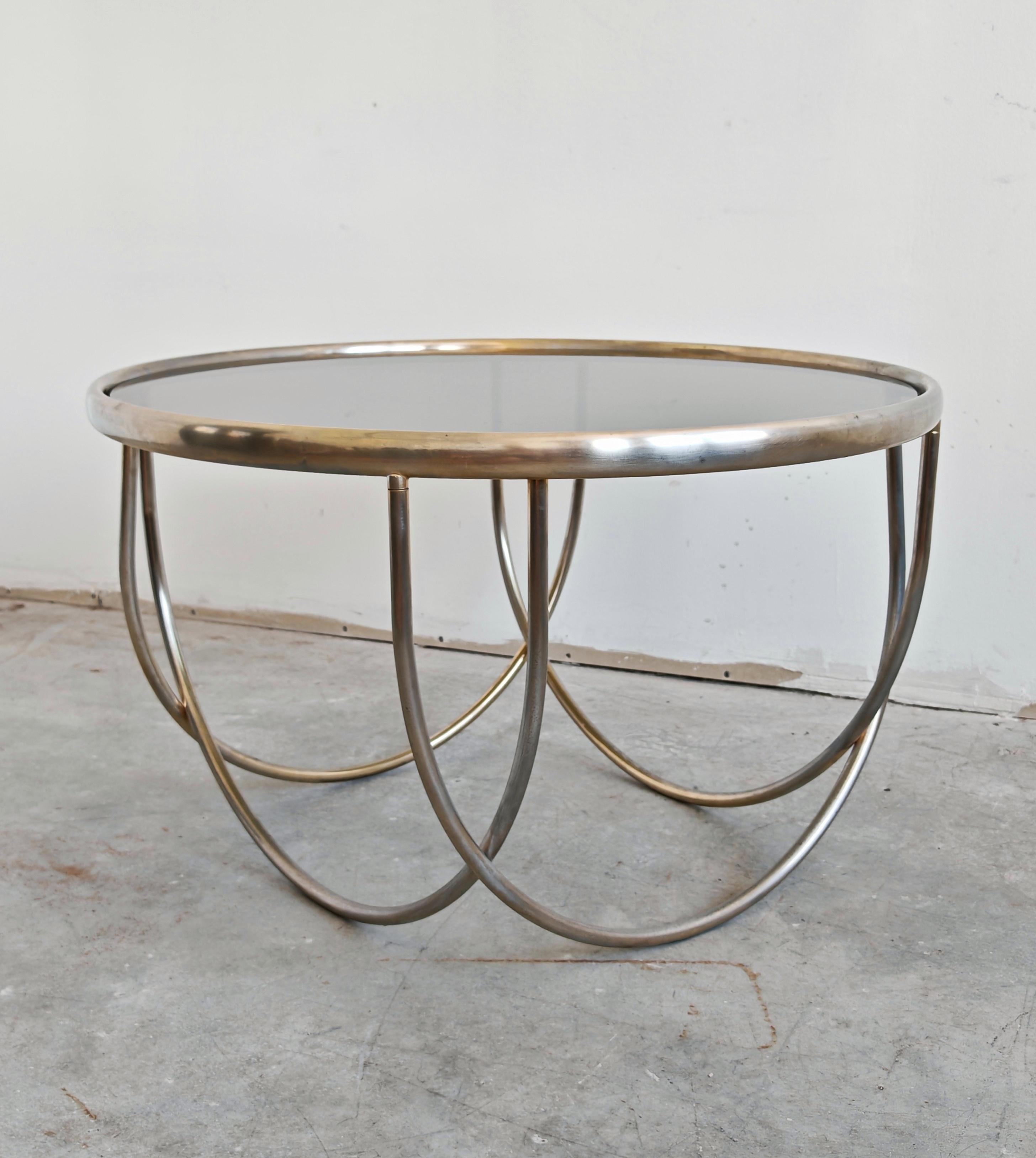 Tavolino da caffè in stile Bauhaus con base in acciaio e piano in vetro colorato, Germania anni '70 in vendita 3