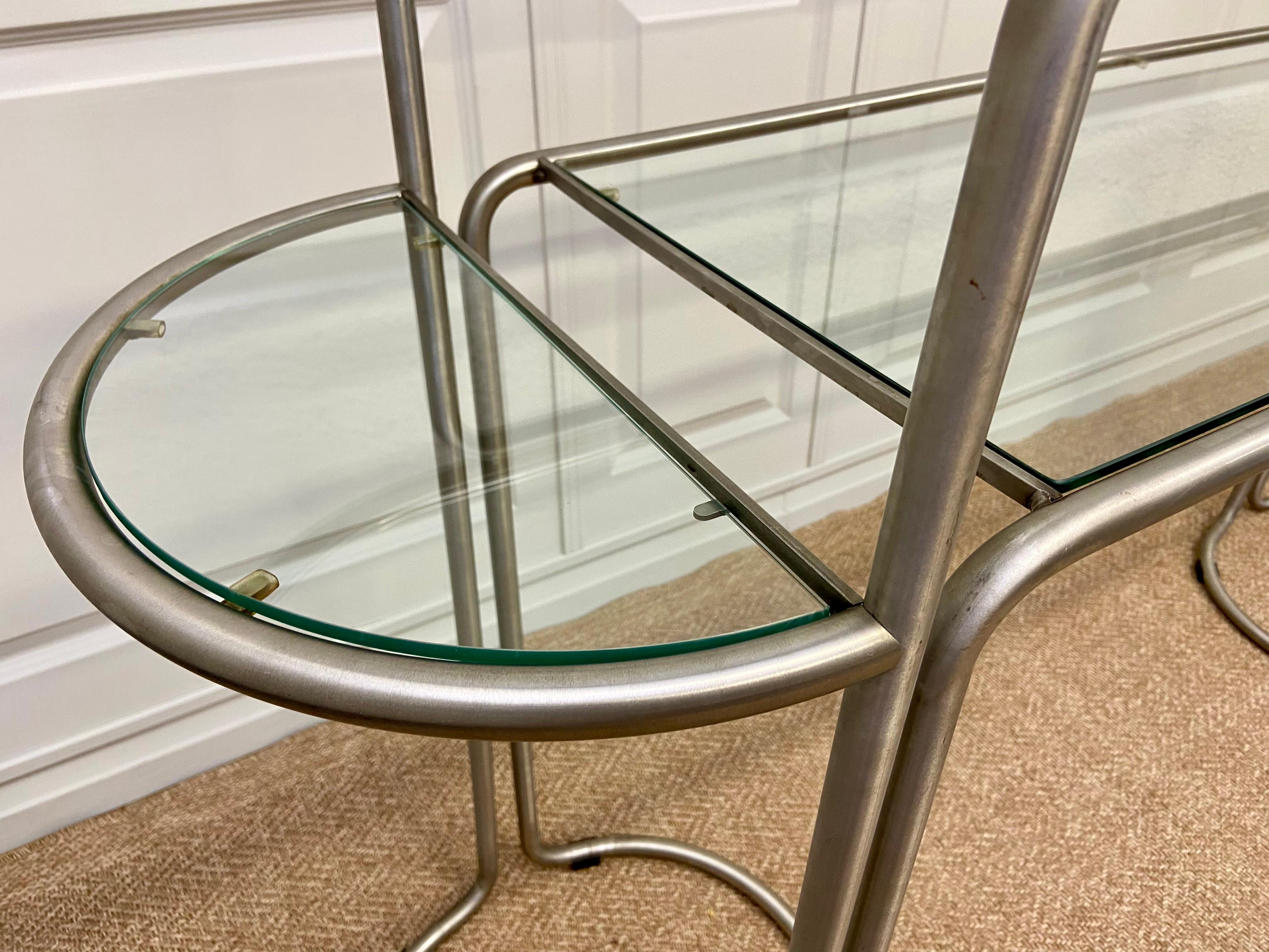 German Bauhaus Style Console Table Set with Glass Shelves on Tubular Metal Frame For Sale
