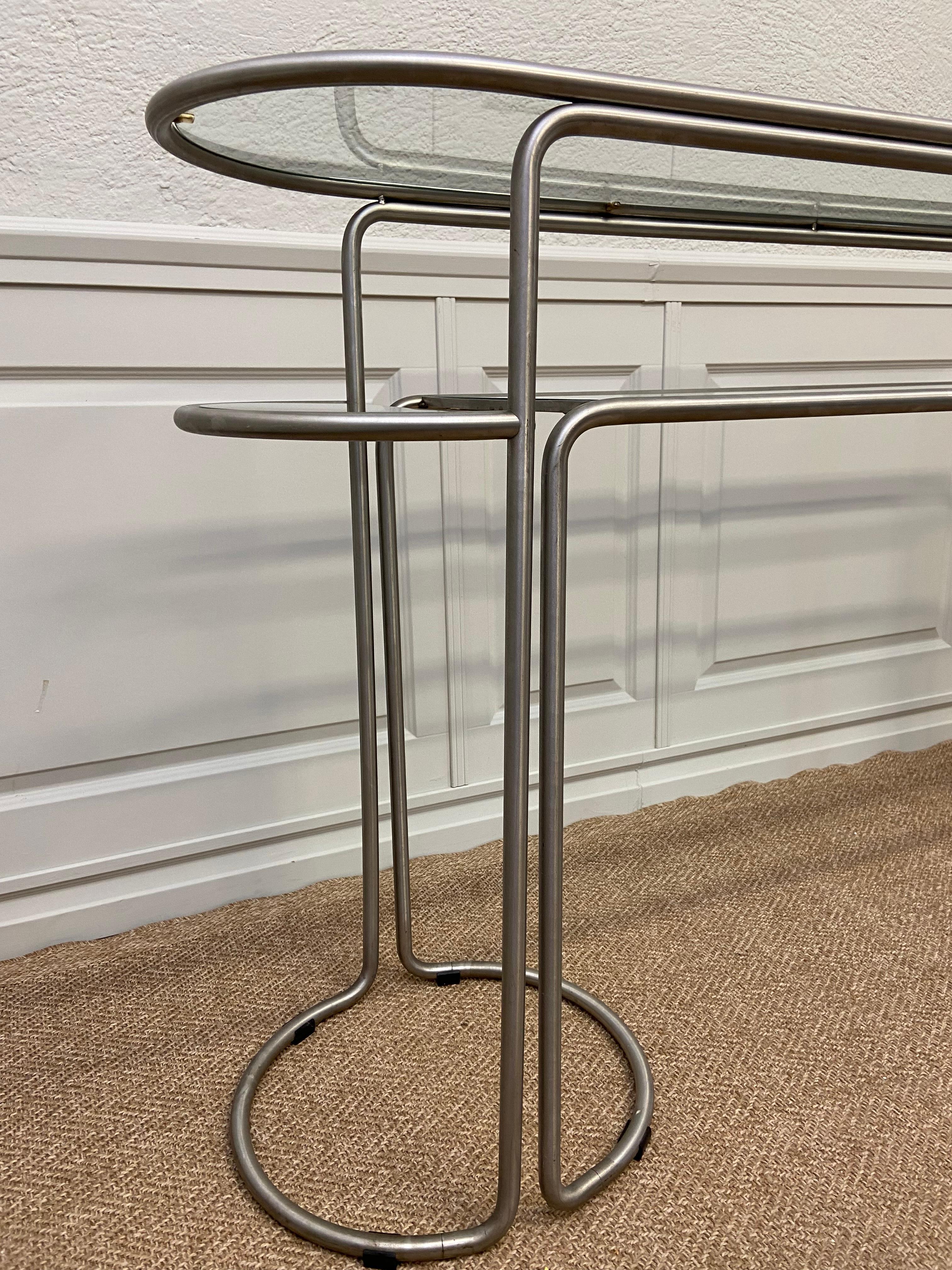 Bauhaus Style Console Table Set with Glass Shelves on Tubular Metal Frame For Sale 4