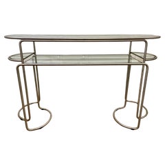 Konsolentisch-Set im Bauhaus-Stil mit Glasböden auf röhrenförmigem Metallrahmen