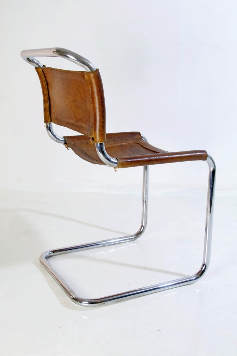 Bauhaus Style Dining Chairs in Metal and Leather, Italy, 1970s at 1stDibs