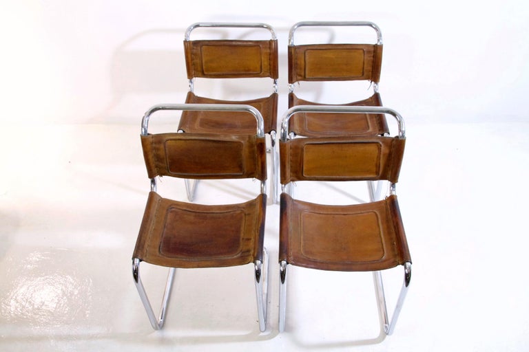Bauhaus Style Dining Chairs in Metal and Leather, Italy, 1970s at 1stDibs