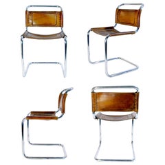 Bauhaus Style Dining Chairs in Metal and Leather, Italy, 1970s