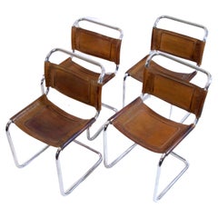 Bauhaus Style Dining Chairs in Metal and Leather, Italy, 1970s