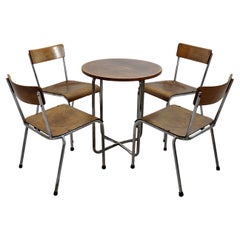 Bauhaus Style Four Dining Chairs and One Table Tube Steel Plywood 1930s Germany