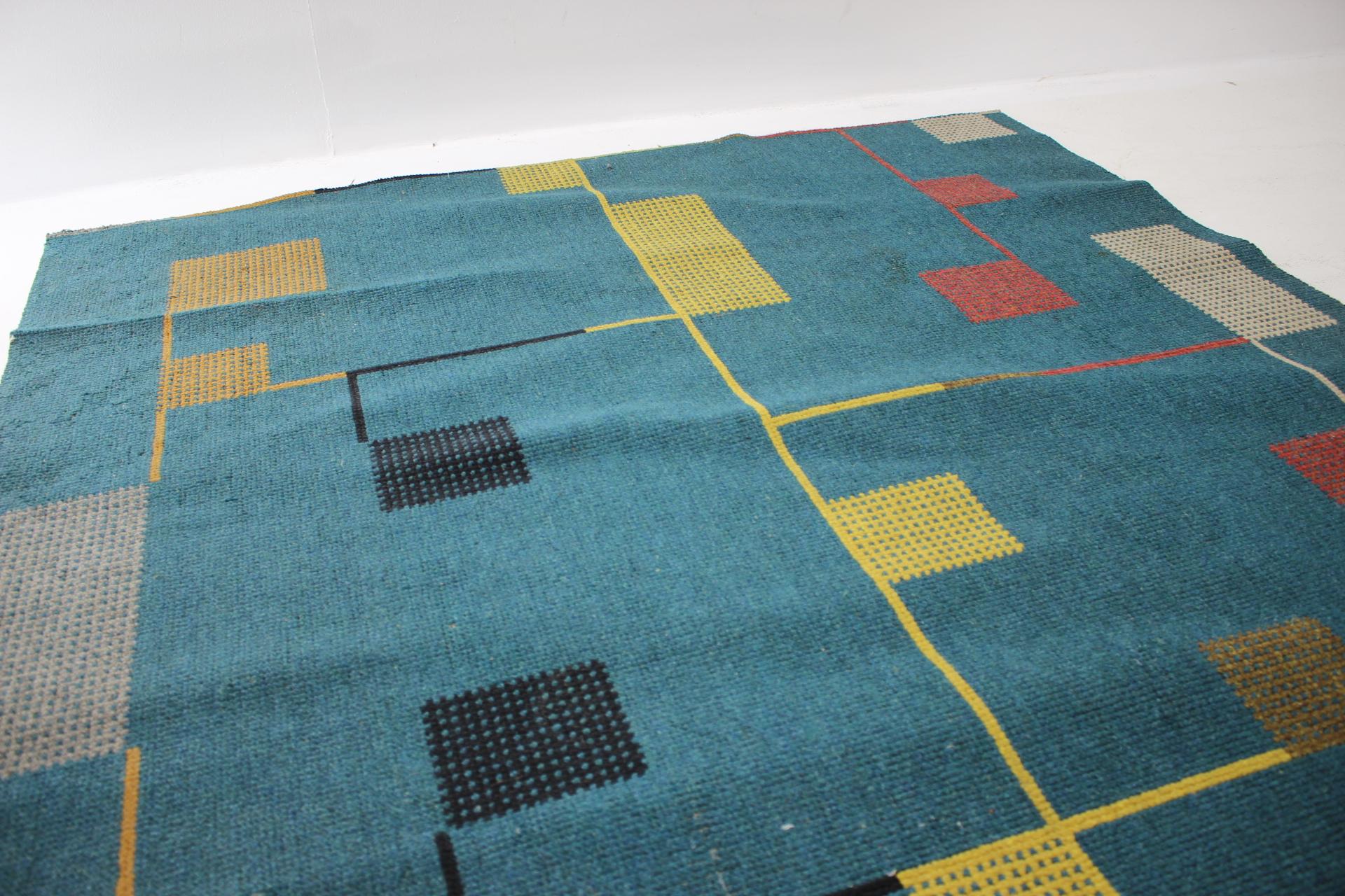 Bauhaus Style Geometric Carpet / Rug, 1940s In Good Condition For Sale In Praha, CZ