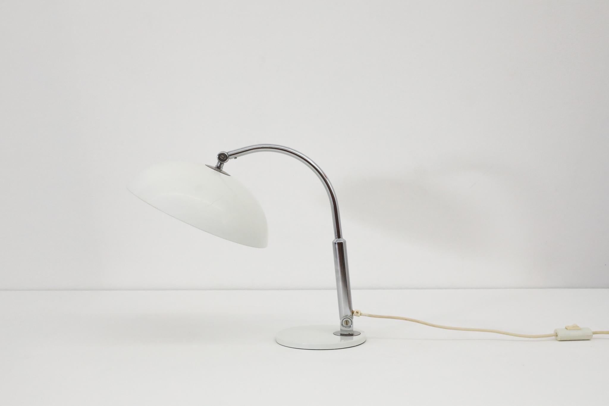 Dutch Bauhaus Style Hala Chrome and White Enameled Model  '144' Table Lamp For Sale
