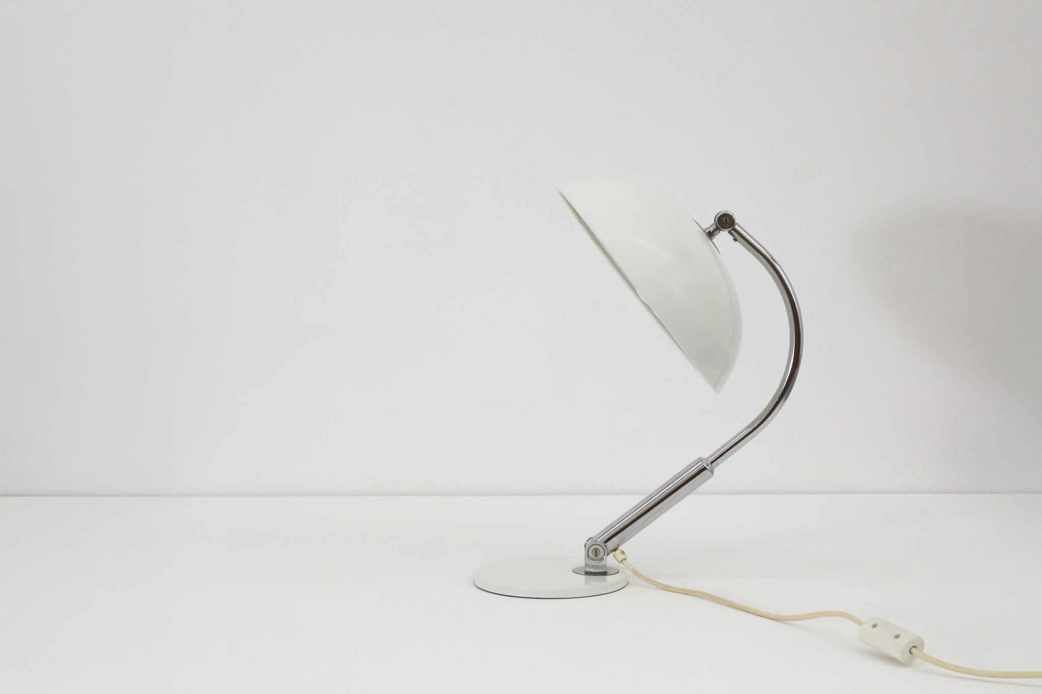 Mid-20th Century Bauhaus Style Hala Chrome and White Enameled Model  '144' Table Lamp For Sale