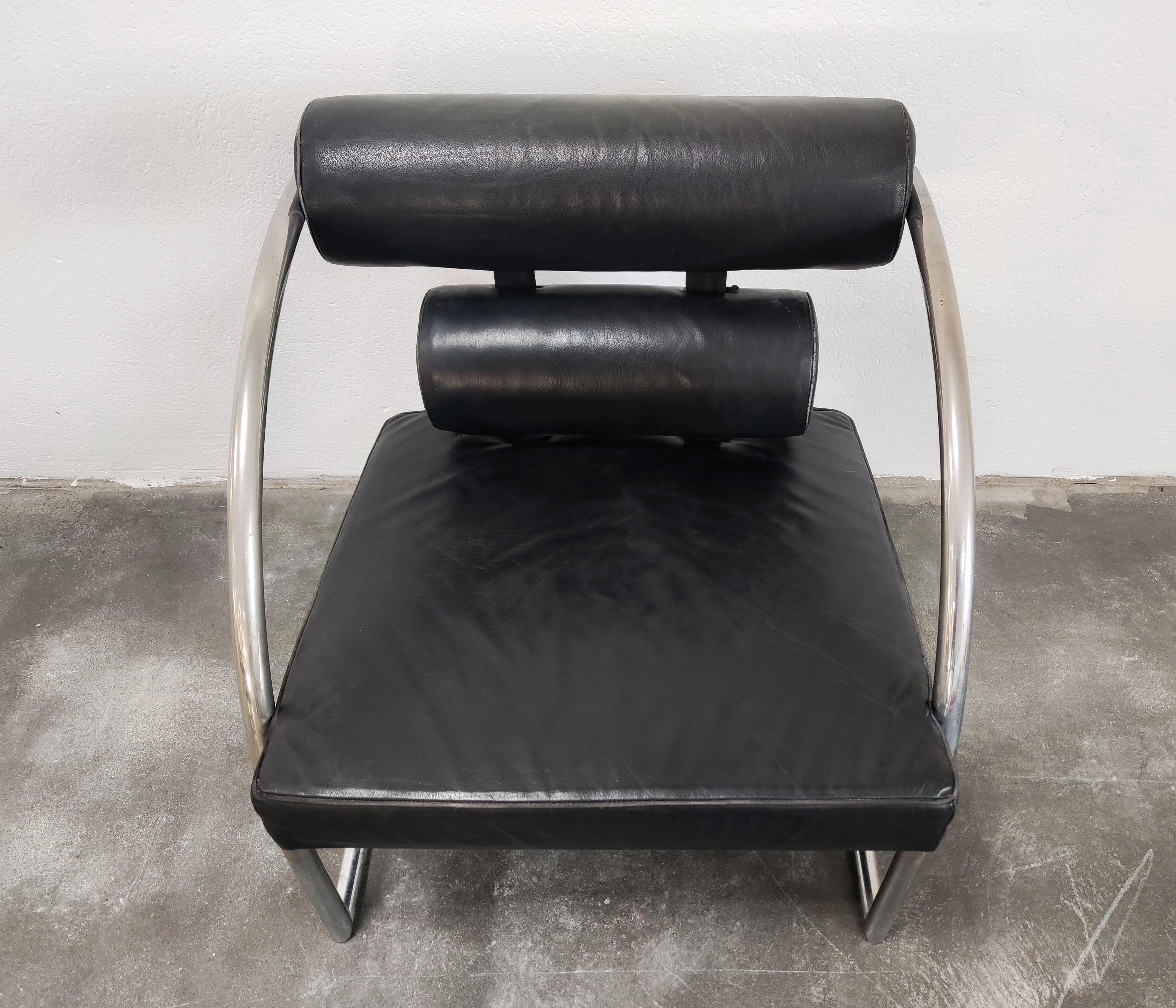 Bauhaus Style Leather Armchair with Chrome Tubular Frame, Switzerland, 1970s For Sale 4