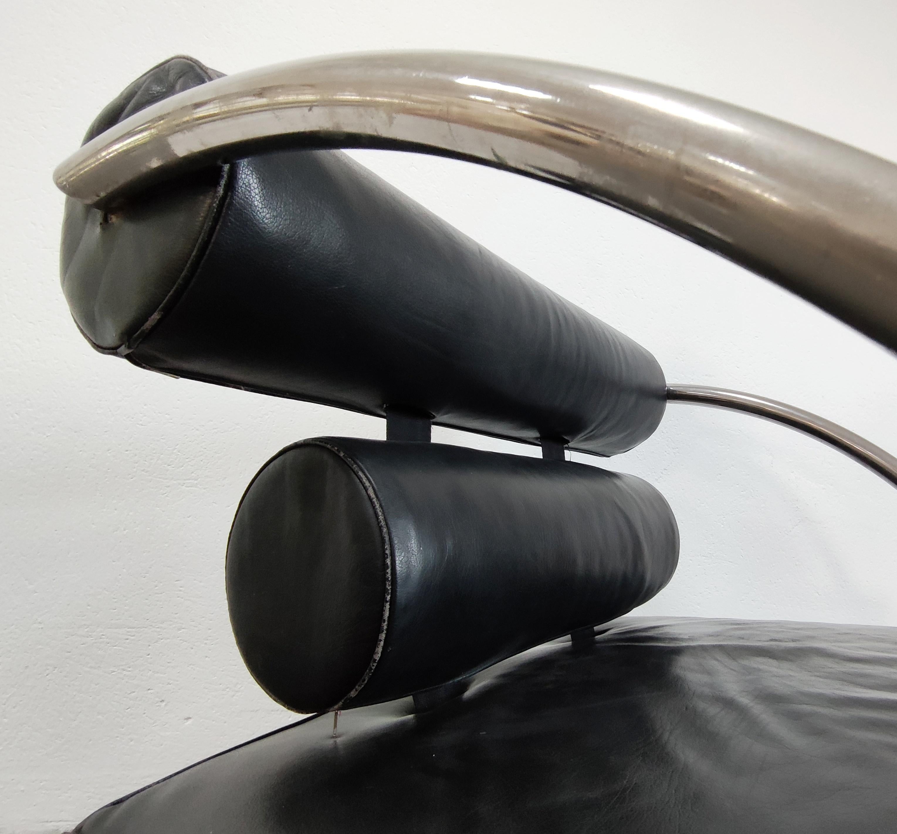 Bauhaus Style Leather Armchair with Chrome Tubular Frame, Switzerland, 1970s For Sale 5