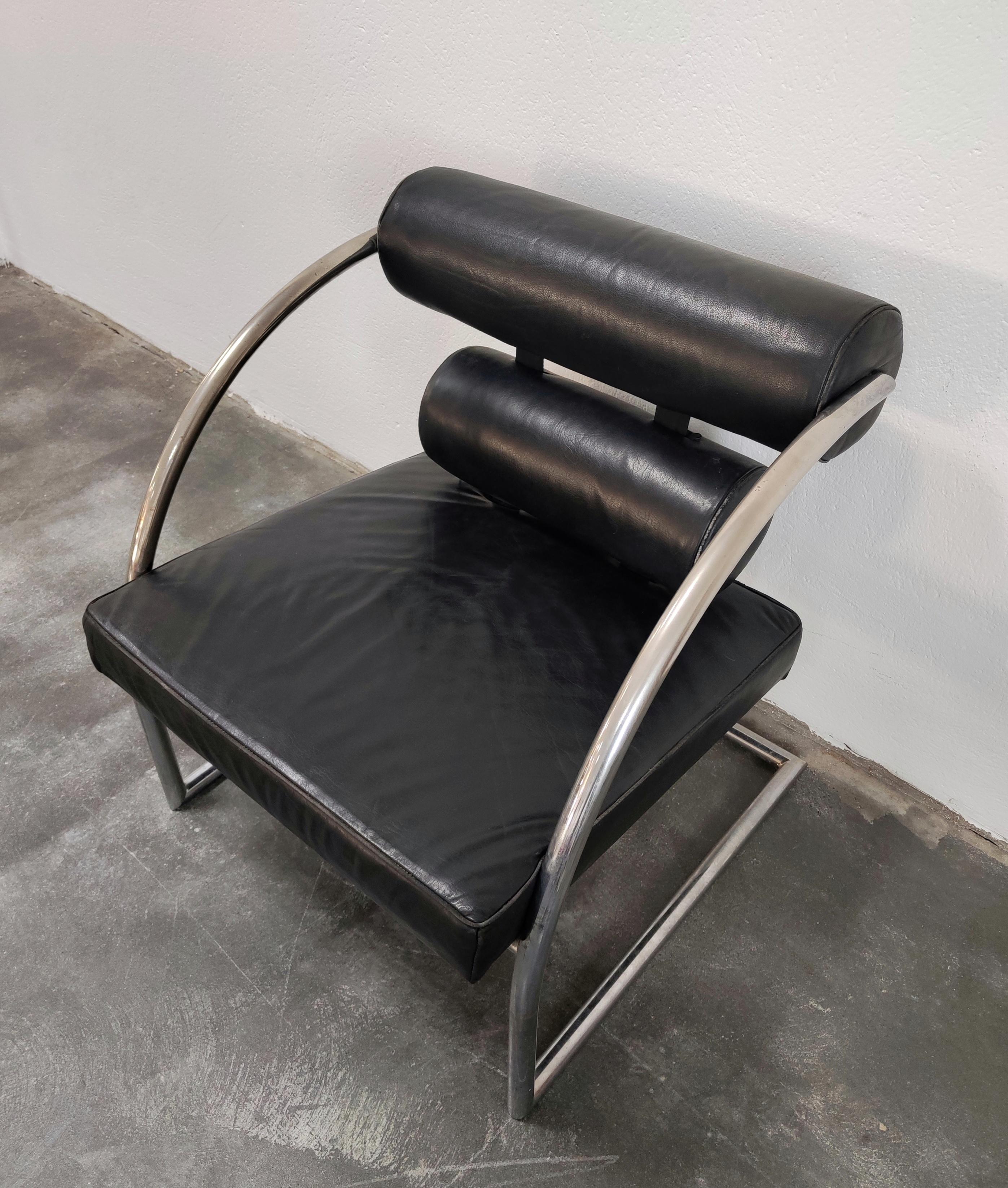 Bauhaus Style Leather Armchair with Chrome Tubular Frame, Switzerland, 1970s For Sale 7