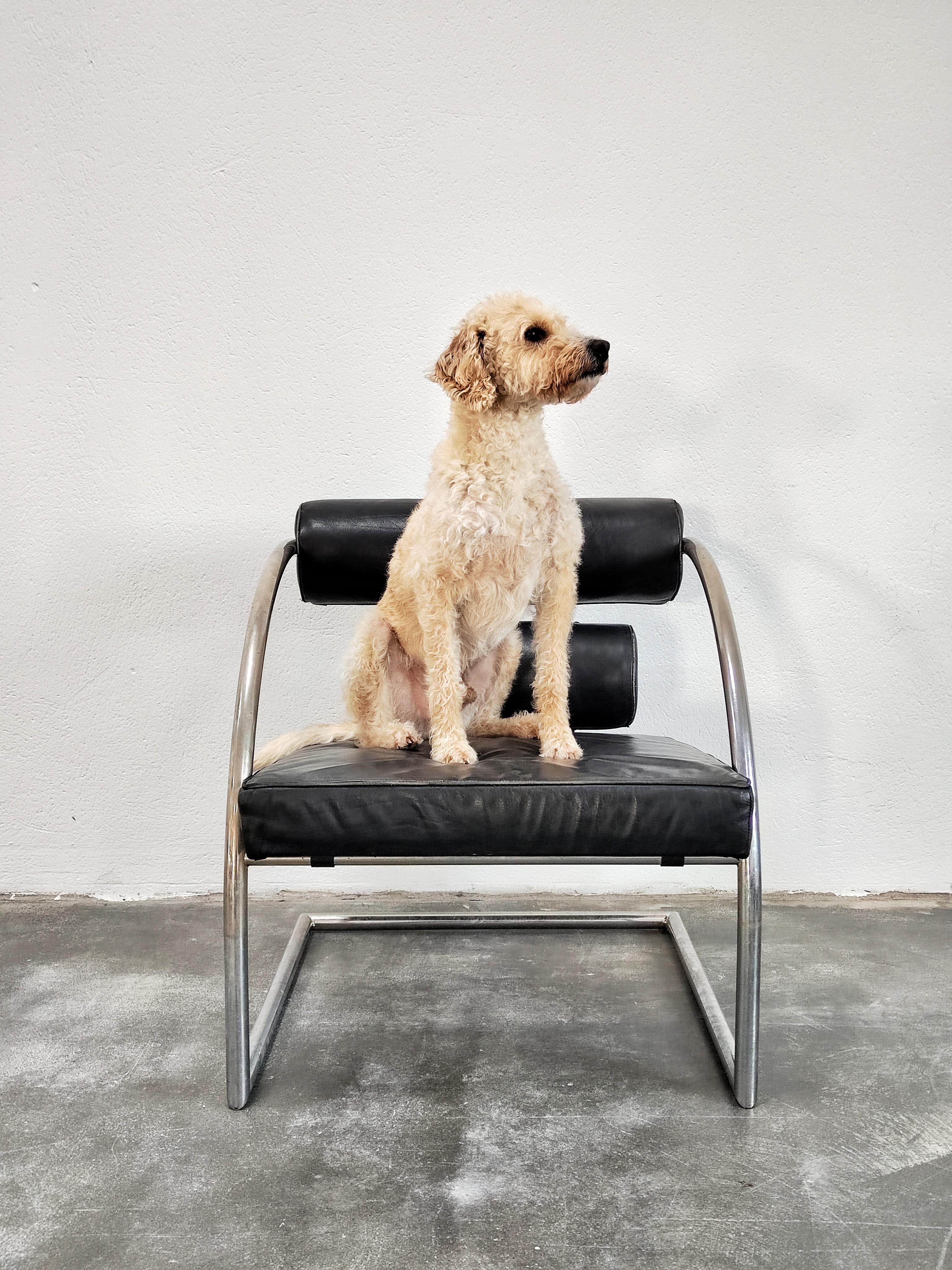 Bauhaus Style Leather Armchair with Chrome Tubular Frame, Switzerland, 1970s For Sale 8