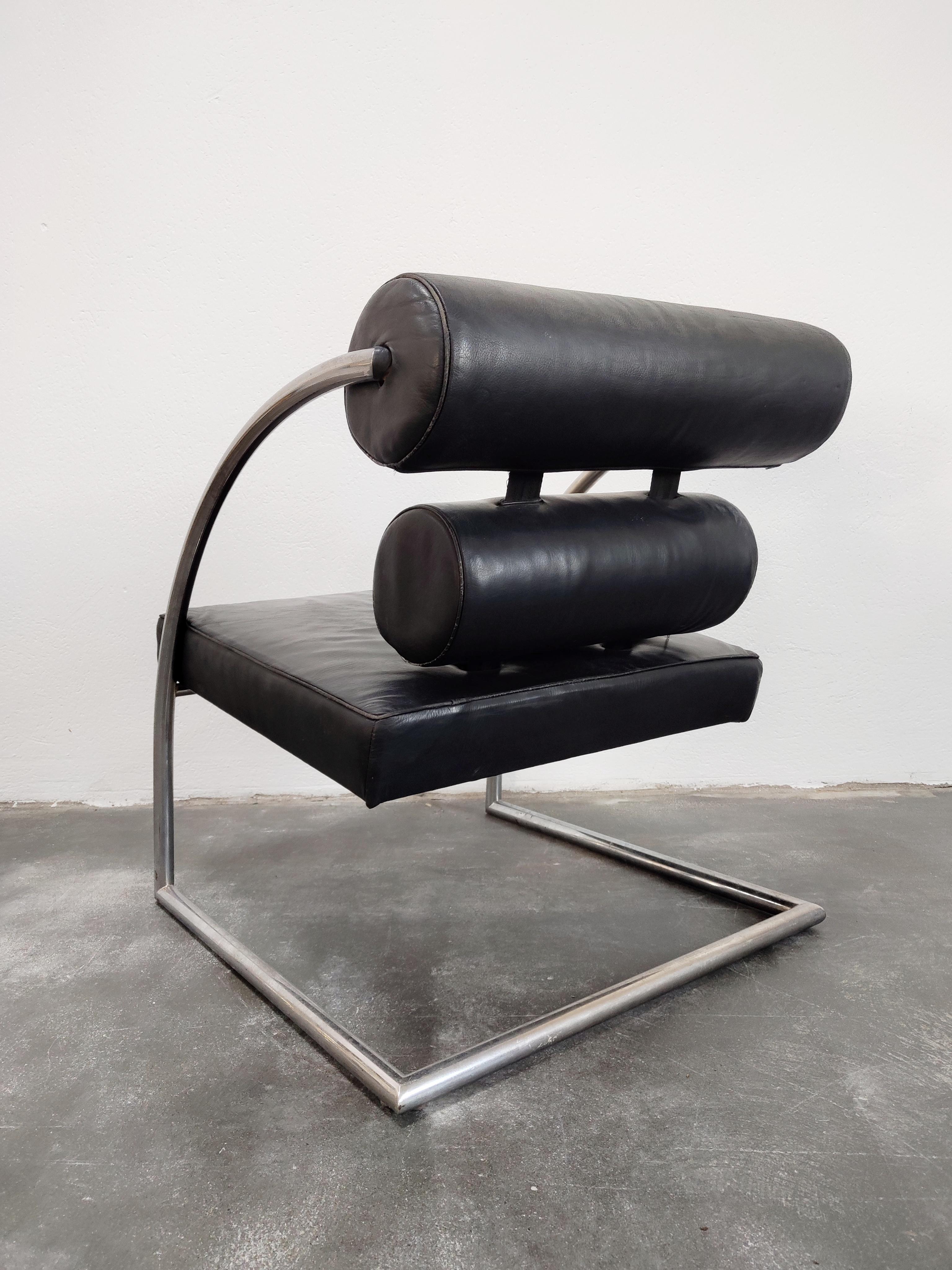 Bauhaus Style Leather Armchair with Chrome Tubular Frame, Switzerland, 1970s For Sale 3