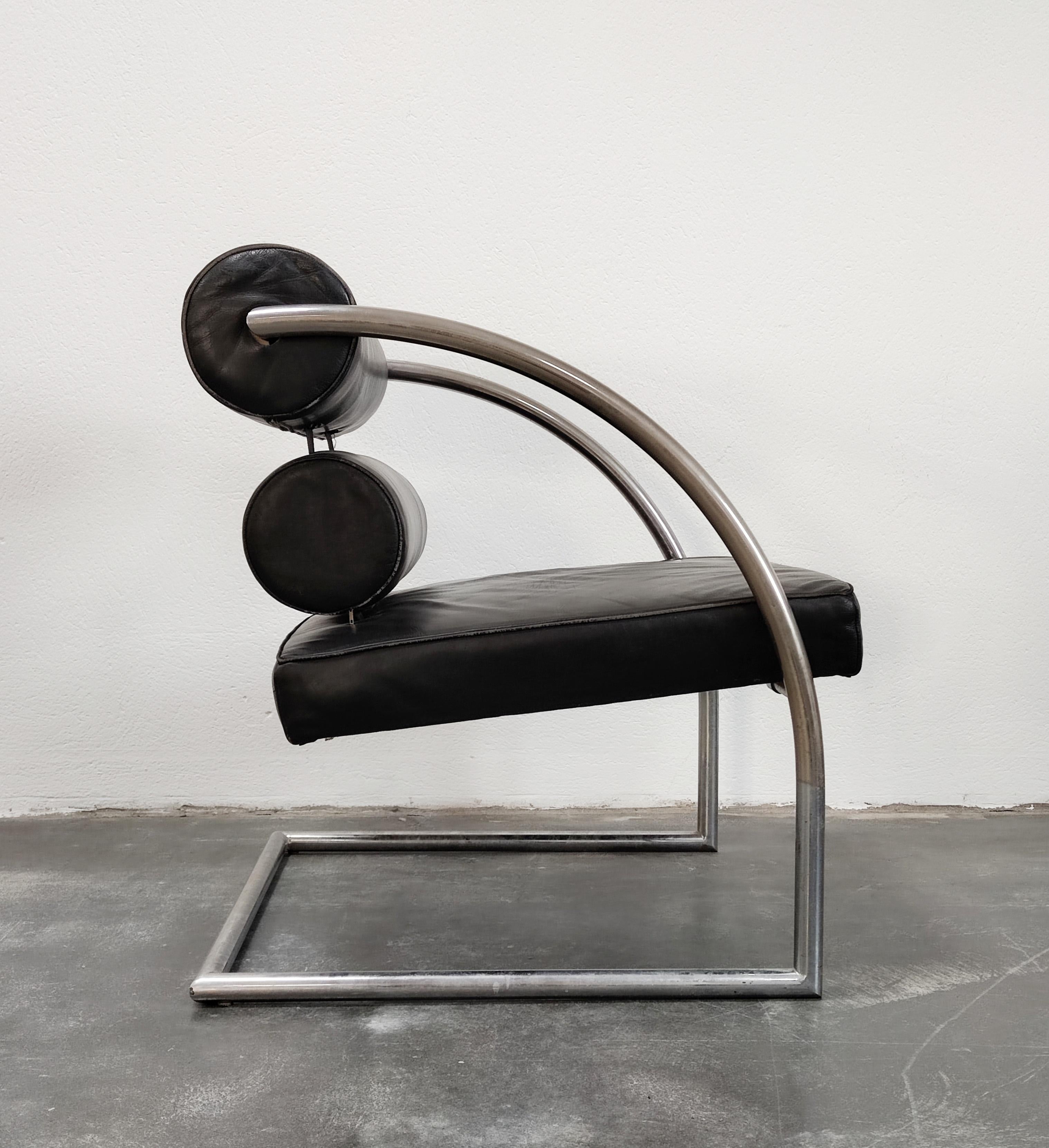 Bauhaus Style Leather Armchair with Chrome Tubular Frame, Switzerland, 1970s For Sale 4